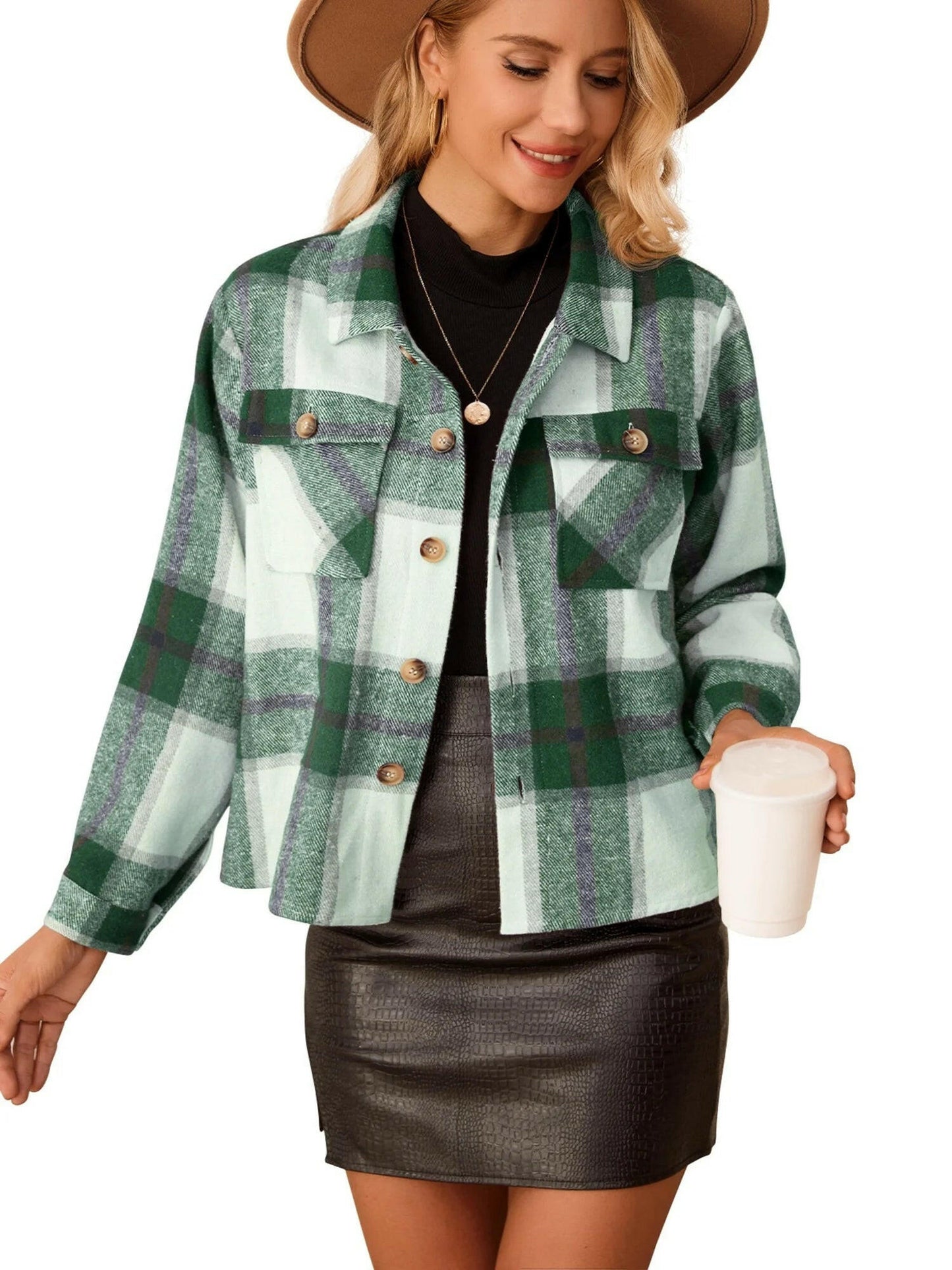 Womens Shacket Plaid Shirts Flannel Shacket Jacket Long Sleeve Button down Shirt Trendy Fall Outfits for Women Coats.