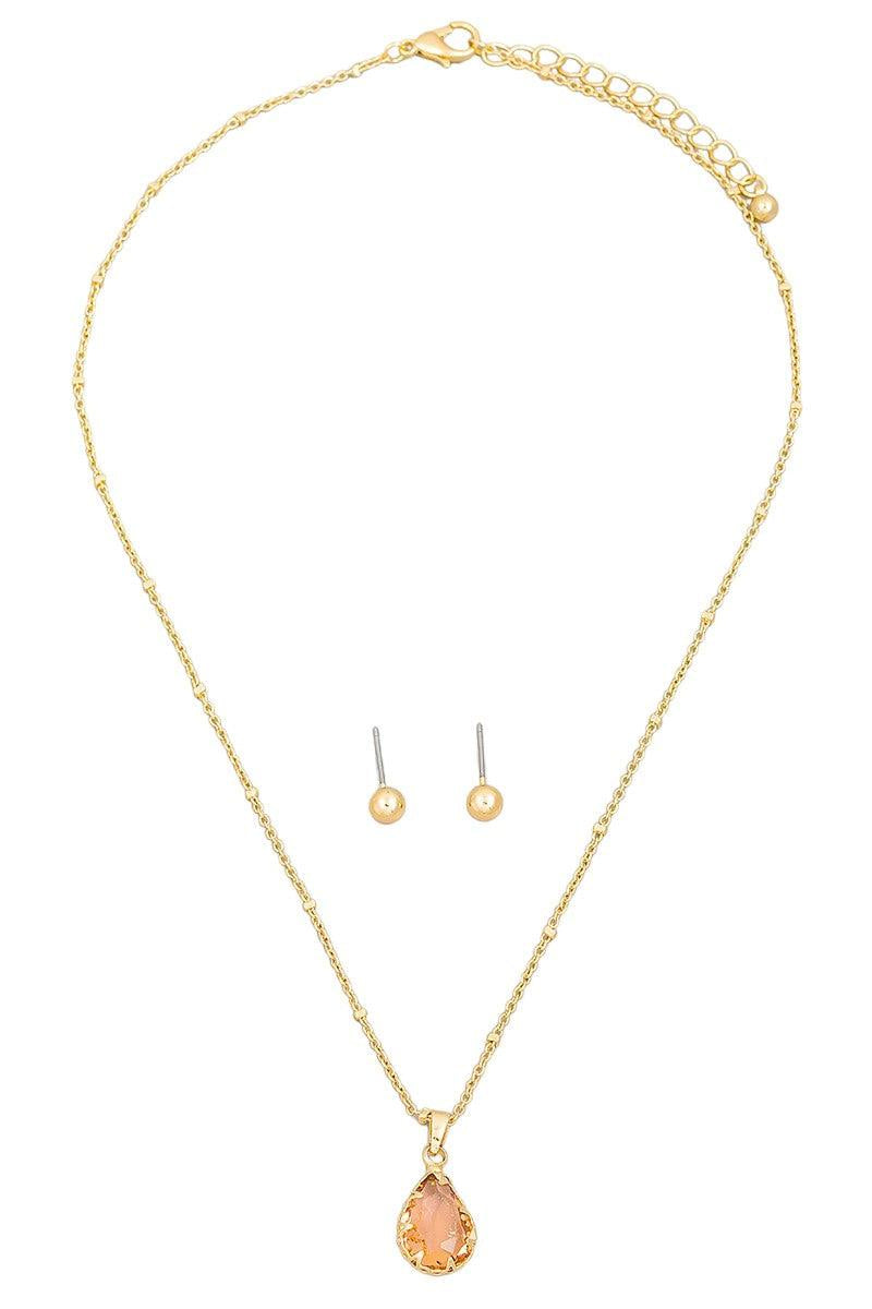 Crystal Teardrop Necklace & Small Ball Earring Set.