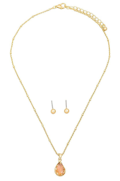 Crystal Teardrop Necklace & Small Ball Earring Set.