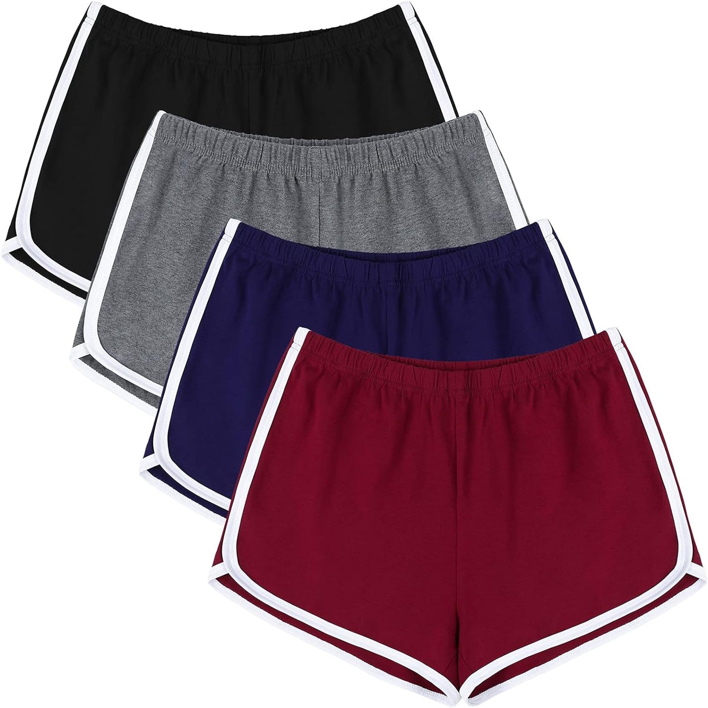 4 Pack Yoga Short Pants Cotton Sports Shorts Gym Dance Lounge Shorts Dolphin Running Athletic Shorts for Women.