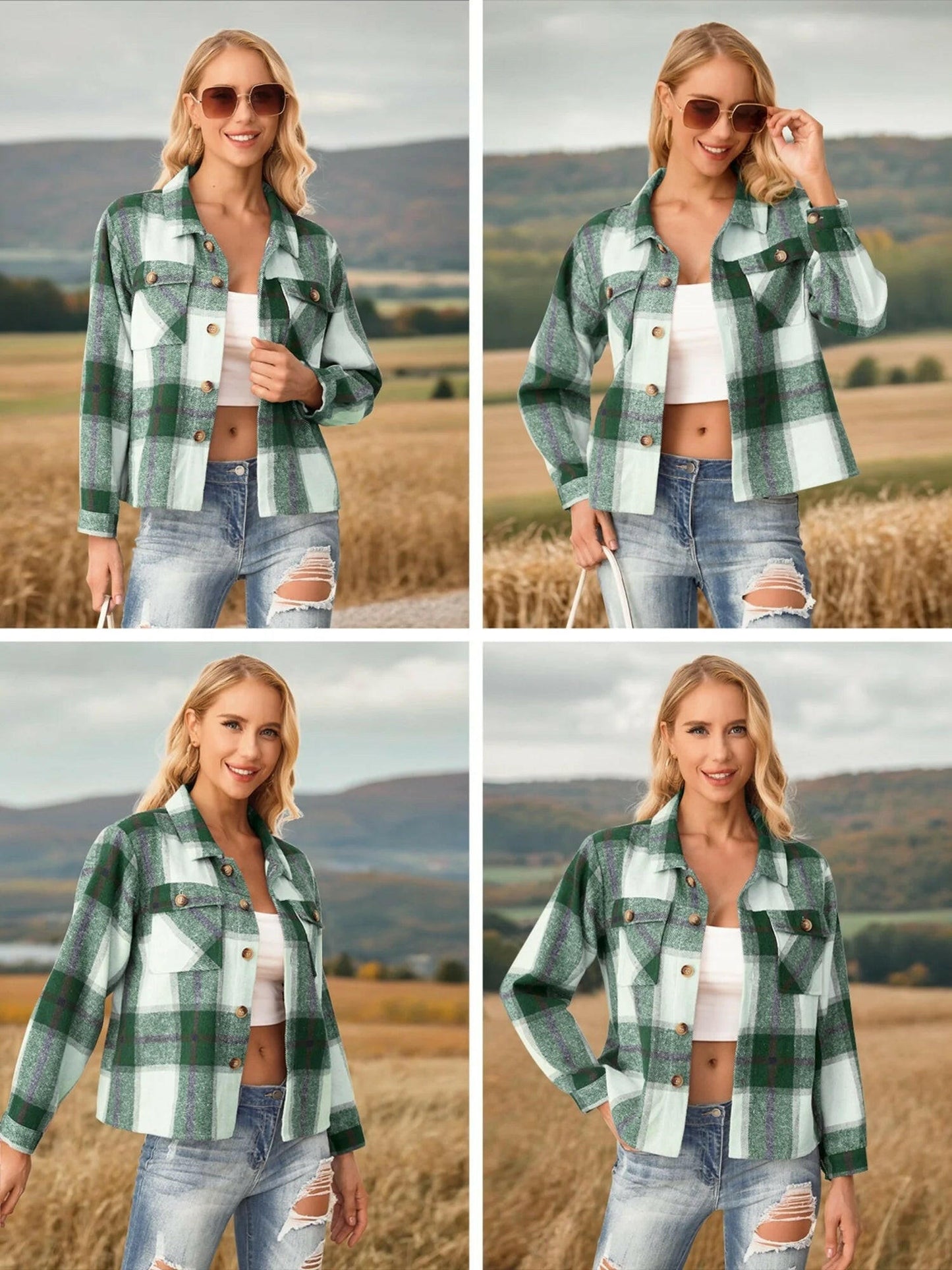 Womens Shacket Plaid Shirts Flannel Shacket Jacket Long Sleeve Button down Shirt Trendy Fall Outfits for Women Coats.