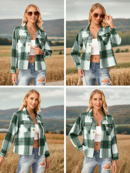 Womens Shacket Plaid Shirts Flannel Shacket Jacket Long Sleeve Button down Shirt Trendy Fall Outfits for Women Coats.