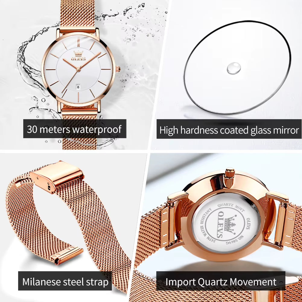 5869 Ultra Thin Women'S Quartz Watch High Quality Rose Gold Stainless Steel Waterproof Watch Top Luxury Brand Women Watch.