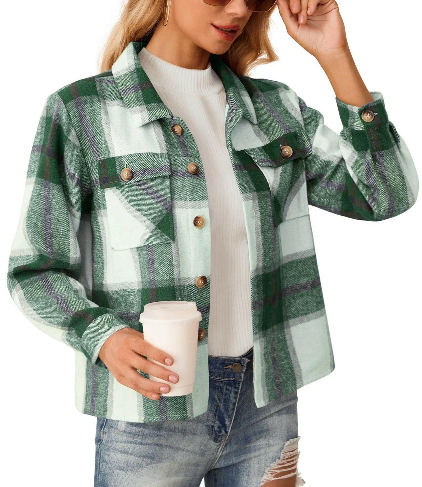 Womens Shacket Plaid Shirts Flannel Shacket Jacket Long Sleeve Button down Shirt Trendy Fall Outfits for Women Coats.