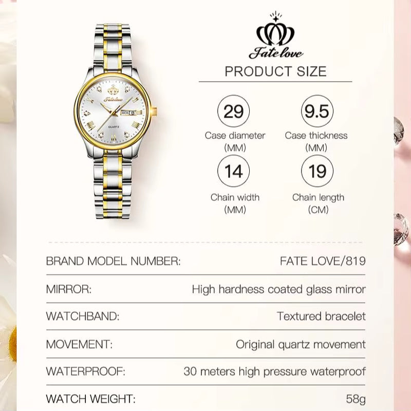 819 Luxury Quartz Watch for Women Stainless Steel Waterproof Classics Wristwatch for Lady Bracelet Sets Women Watch.