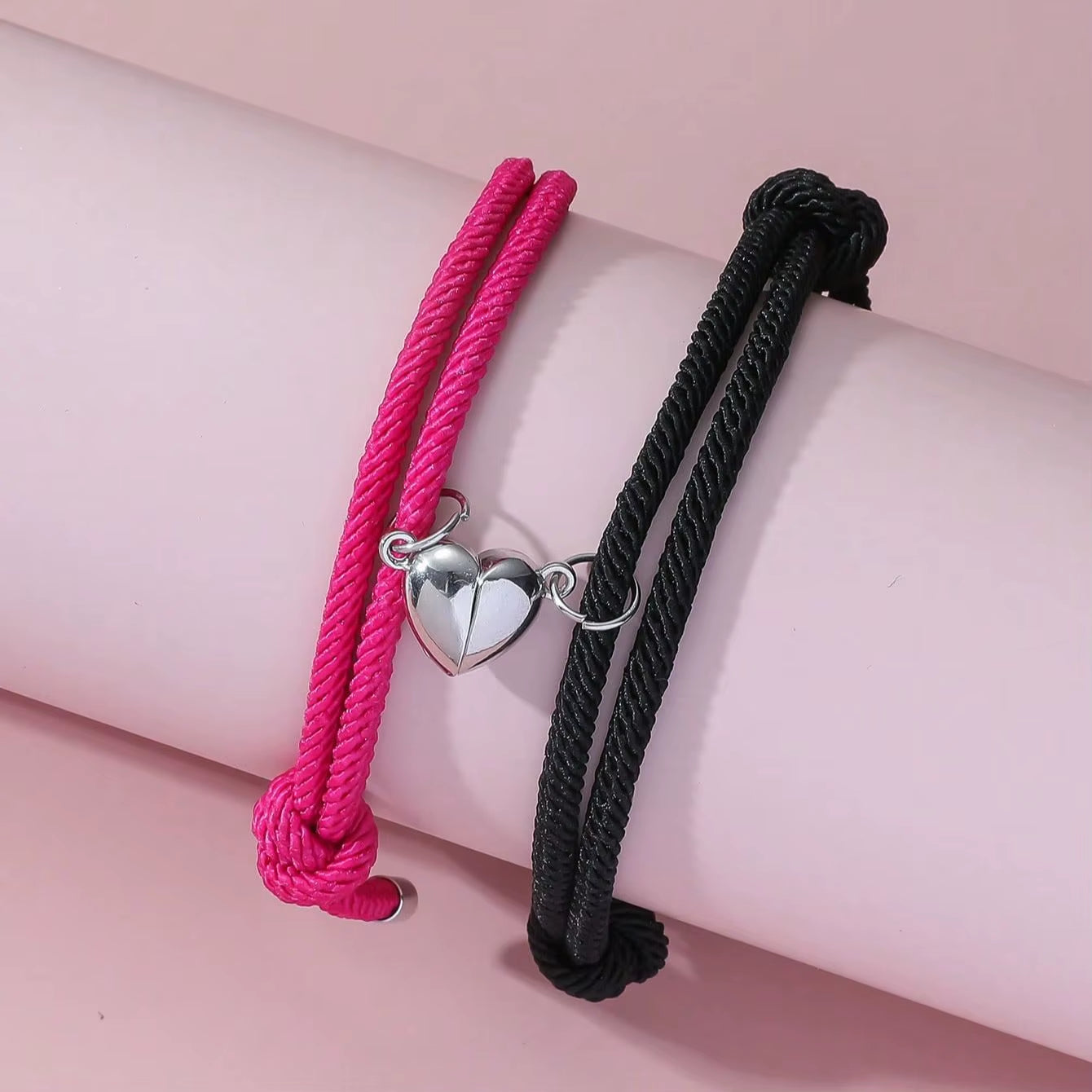 2 Pice Color Black White Hand Rope Love Magnetic Couple Good Friend Good Brother Party Student Travel Fashion Elegant Silver Mul.