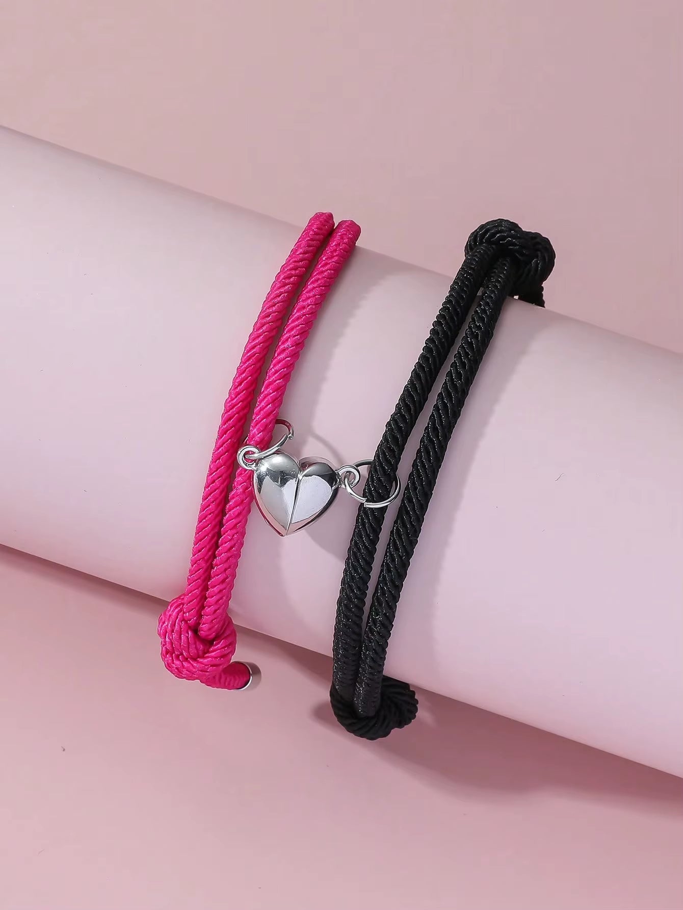 2 Pice Color Black White Hand Rope Love Magnetic Couple Good Friend Good Brother Party Student Travel Fashion Elegant Silver Mul.