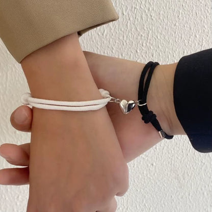 2 Pice Color Black White Hand Rope Love Magnetic Couple Good Friend Good Brother Party Student Travel Fashion Elegant Silver Mul.