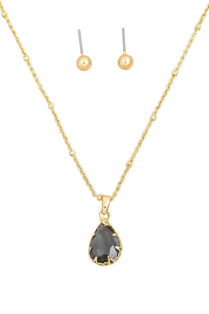 Crystal Teardrop Necklace & Small Ball Earring Set.